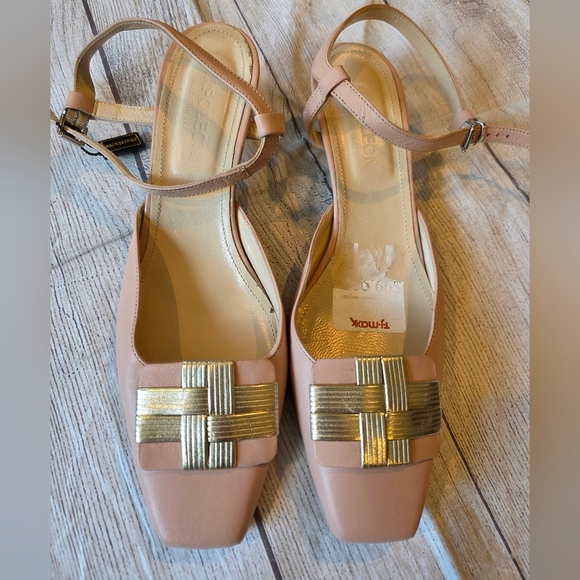 Napeleoni Size 41 (10) Square Toe Slingback Block Heel Ballet Pink Made in Italy - Picture 1 of 11